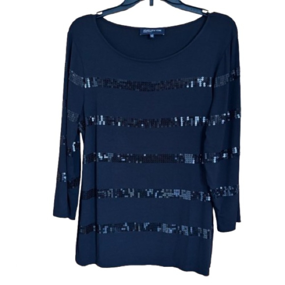 Jones New York Women's Blouse Large Black Sequin Top‎